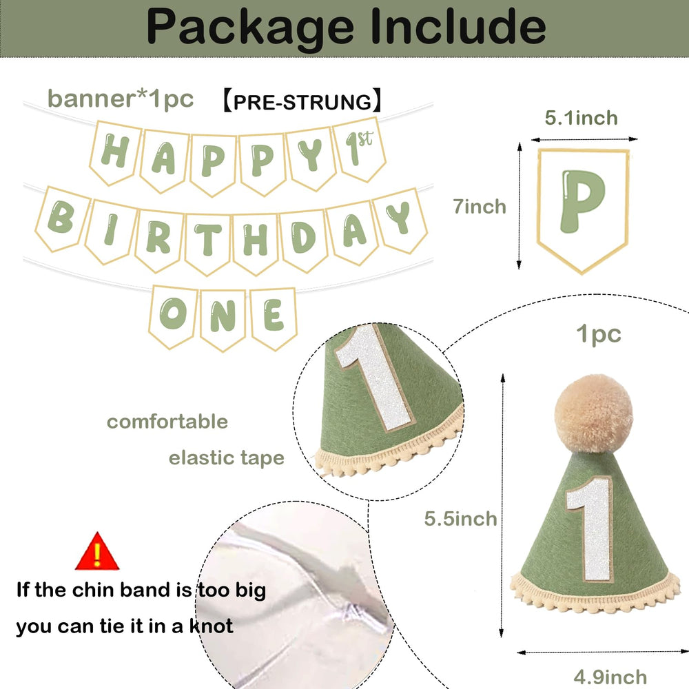 Shanmorine baby wearing sage green hat during party and photos.