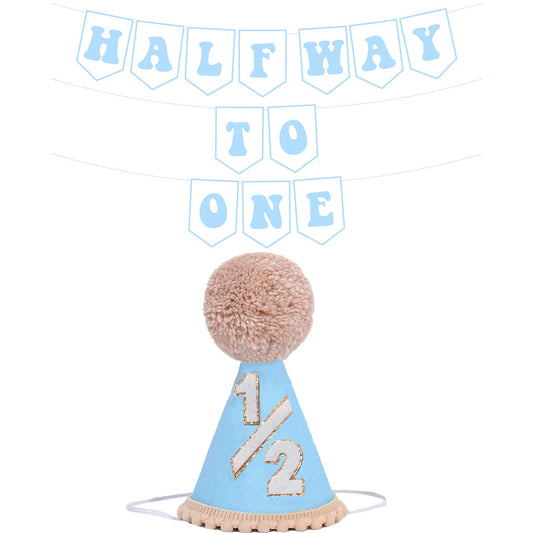 Shanmorine blue half birthday hat close-up showing gentle glitter for charming photos