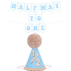 Shanmorine blue half birthday hat close-up showing gentle glitter for charming photos