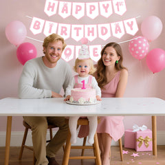 Shanmorine cake smash moment setup with pink decor.