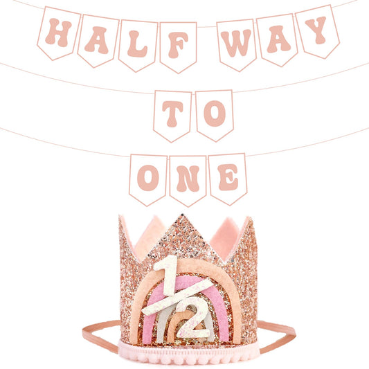 Shanmorine rose gold half birthday crown on a tiny head for a cute photo moment