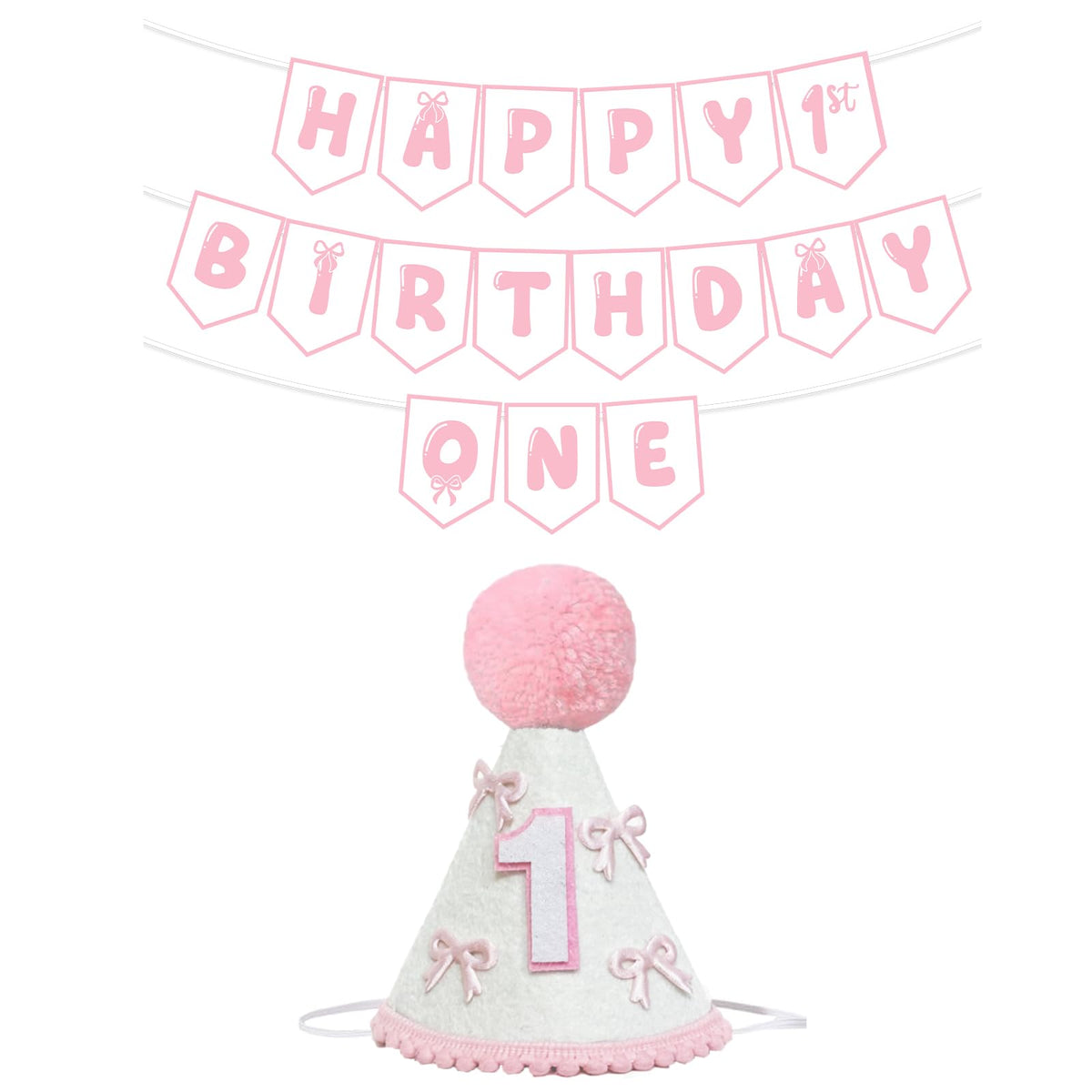 Shanmorine pink bow 1st birthday hat enhances baby’s photo moments.