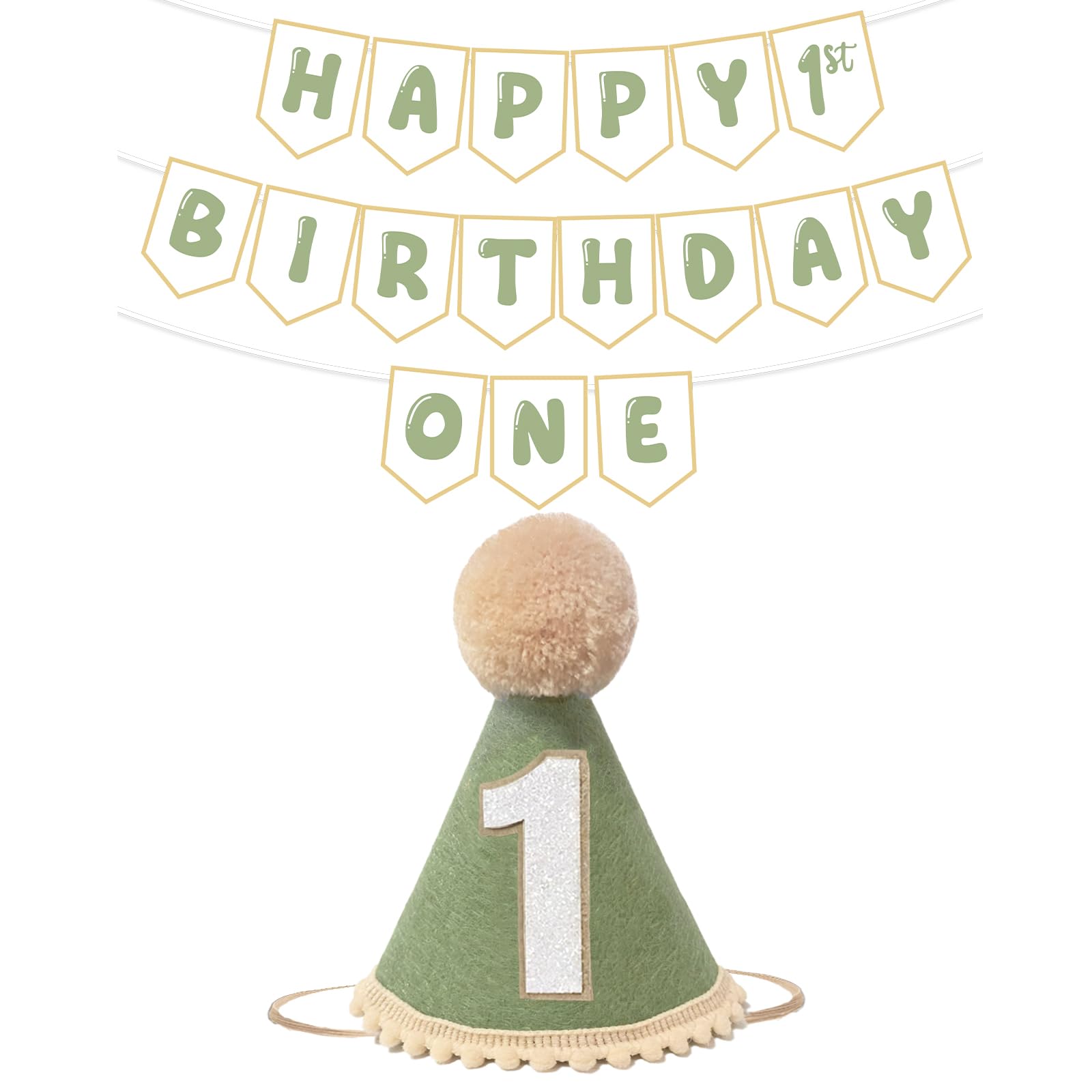 Shanmorine sage green first birthday hat adds cheerful color to milestone photos.