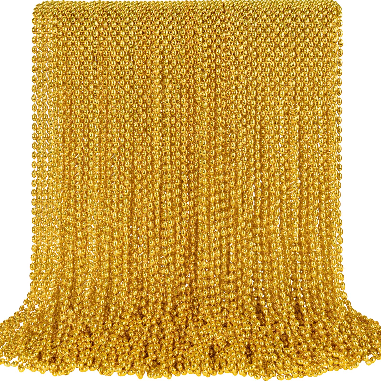 SHAOQINLIN closeup of 100 gold bead necklaces, ideal for Mardi Gras party decoration