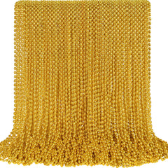 SHAOQINLIN closeup of 100 gold bead necklaces, ideal for Mardi Gras party decoration