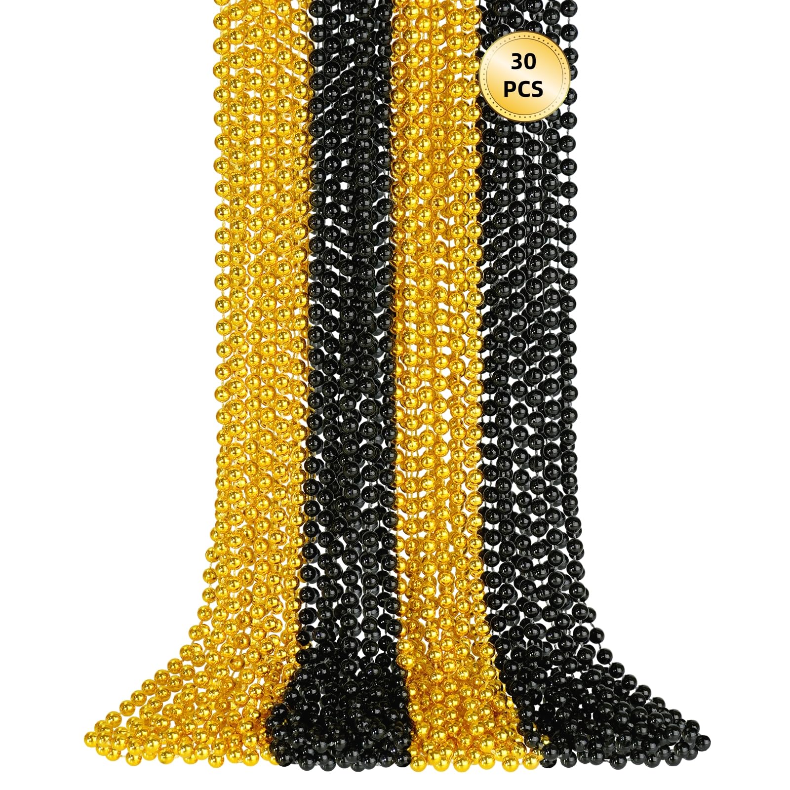 SHAOQINLIN gold bead necklace, 33 inches, ideal for New Year and Mardi Gras events.