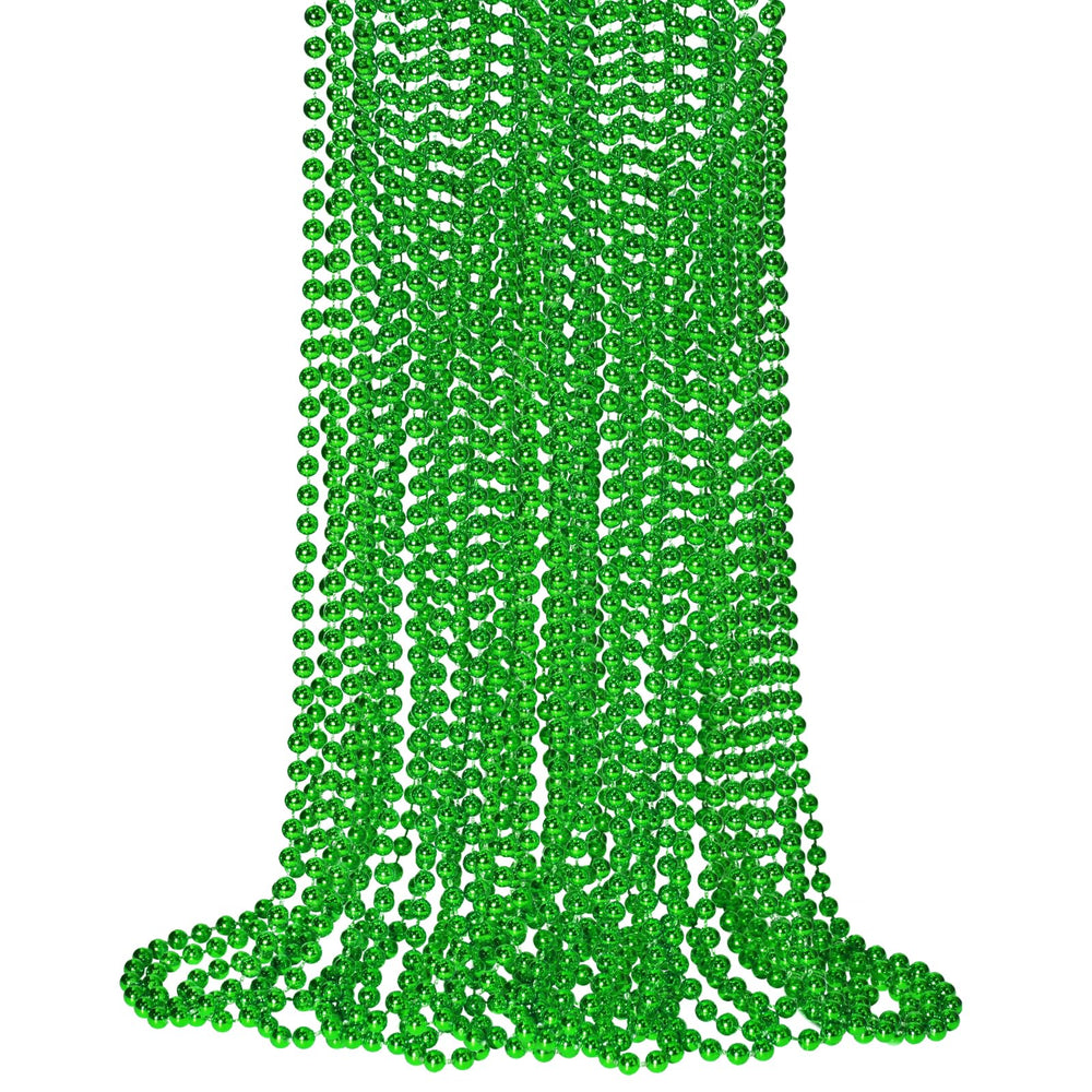 SHAOQINLIN green bead necklaces 12-pack for vibrant Mardi Gras decorations and wear.