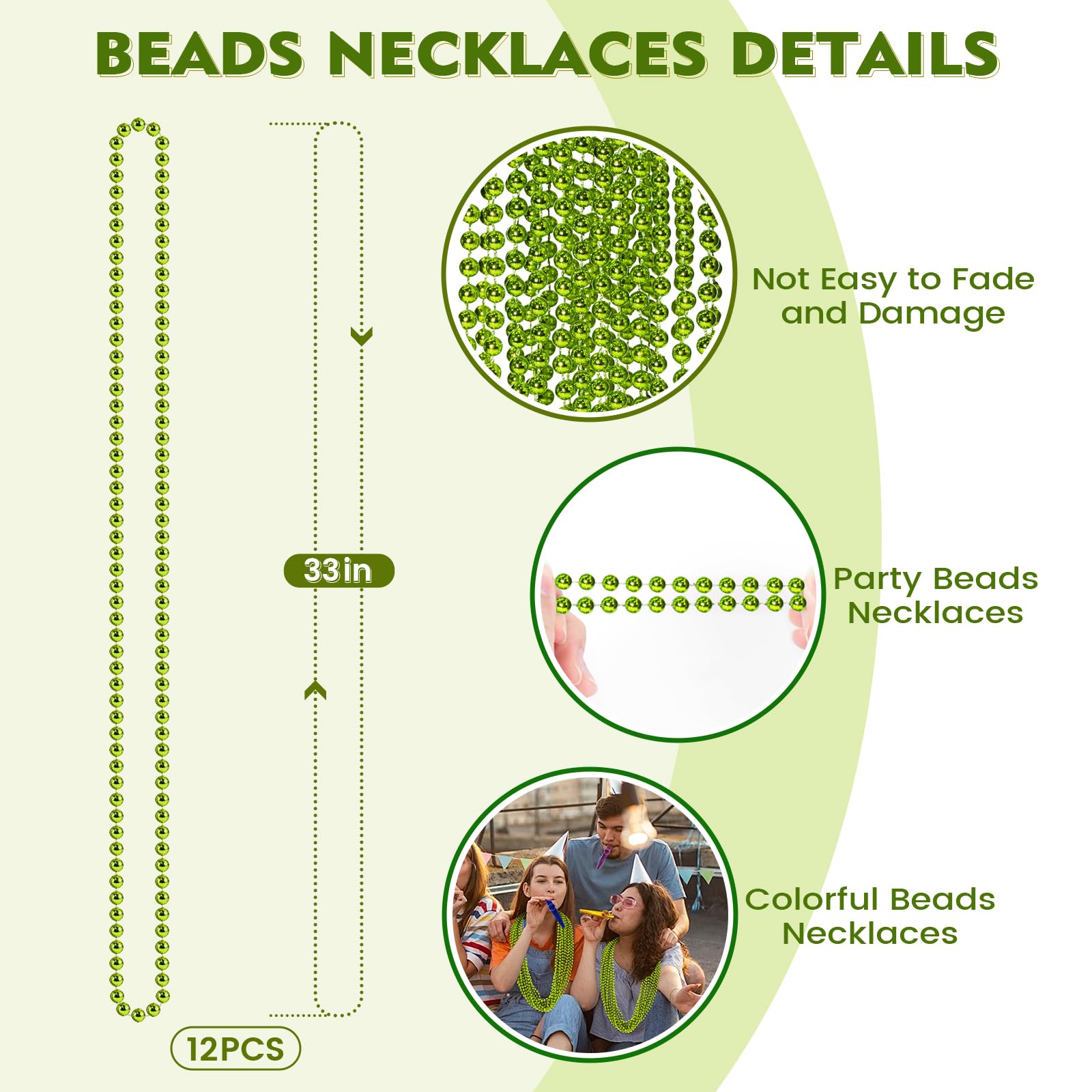 SHAOQINLIN light green beads with vibrant shine for festive Mardi Gras.