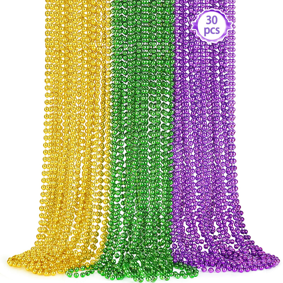 SHAOQINLIN Mardi Gras beads bulk in purple-green-gold, ideal for parade wear and sharing.