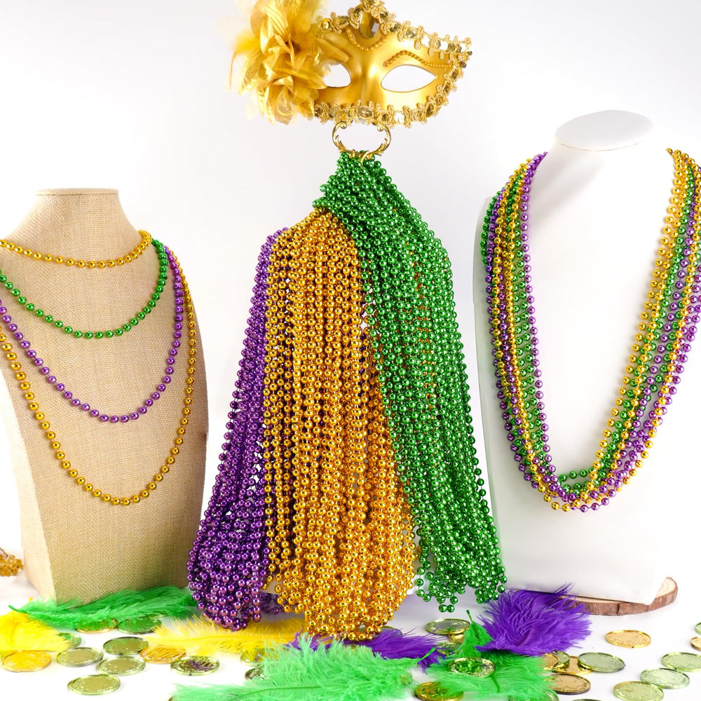 SHAOQINLIN close up of metallic purple green gold beads with glossy finish