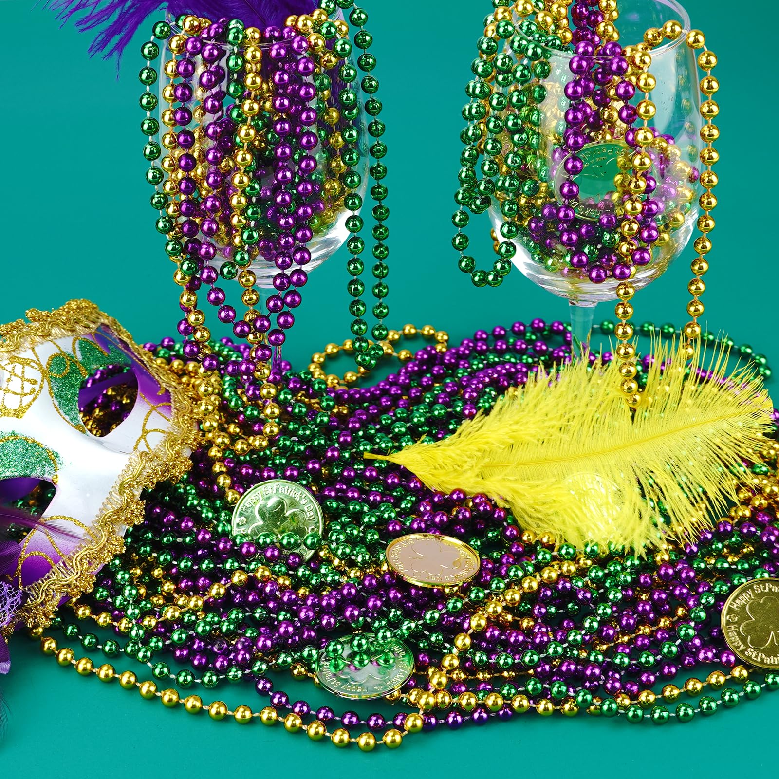 SHAOQINLIN Mardi Gras beads packaging image-ready for bulk party favors.