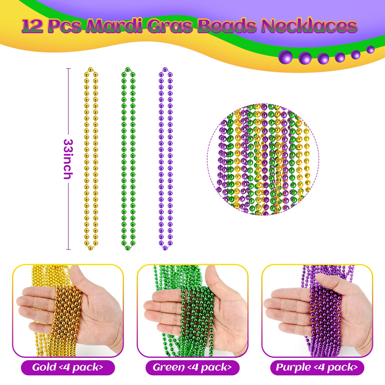 SHAOQINLIN purple 33in Mardi Gras bead necklace for vibrant event color