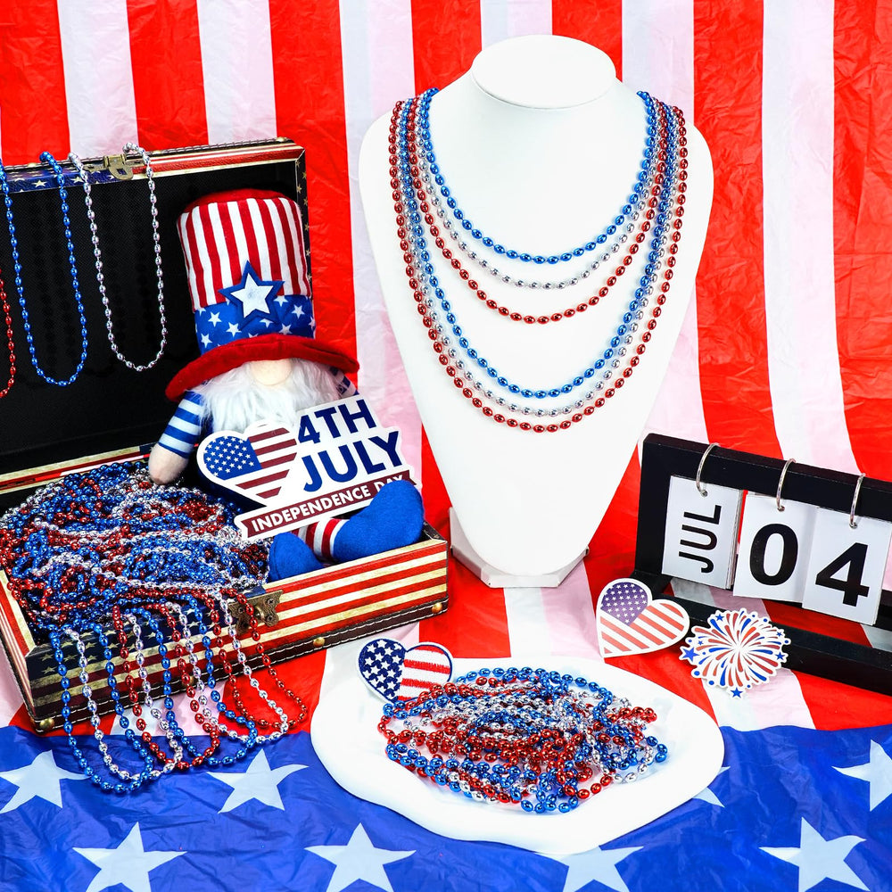 SHAOQINLIN patriotic bead necklaces bulk pack shown for easy party decorating
