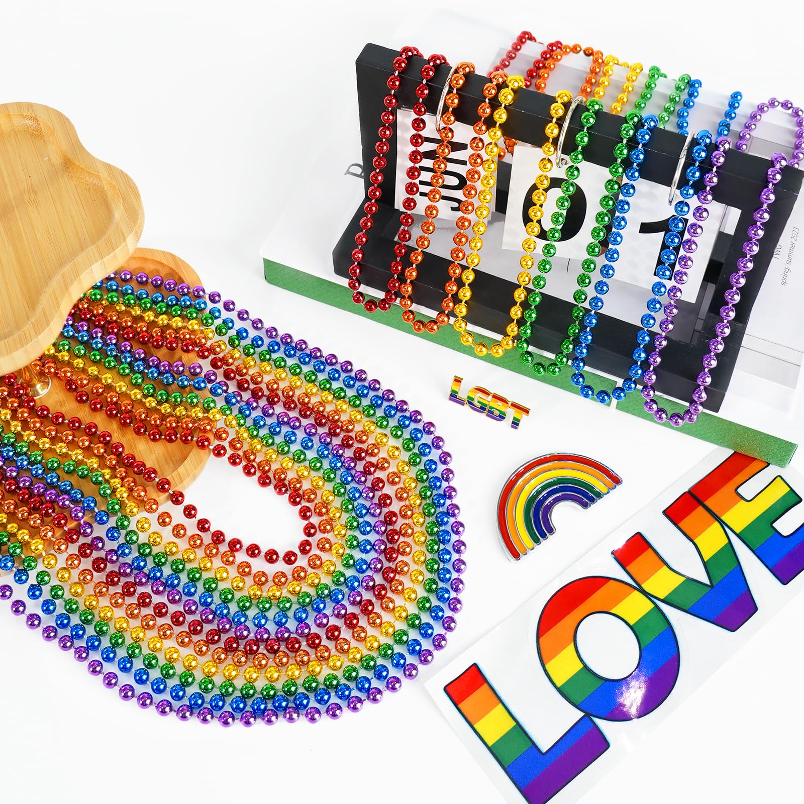 SHAOQINLIN Pride beads necklaces group shot, colorful set ideal for bulk decorating and gifting.