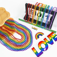 SHAOQINLIN Pride beads necklaces group shot, colorful set ideal for bulk decorating and gifting.