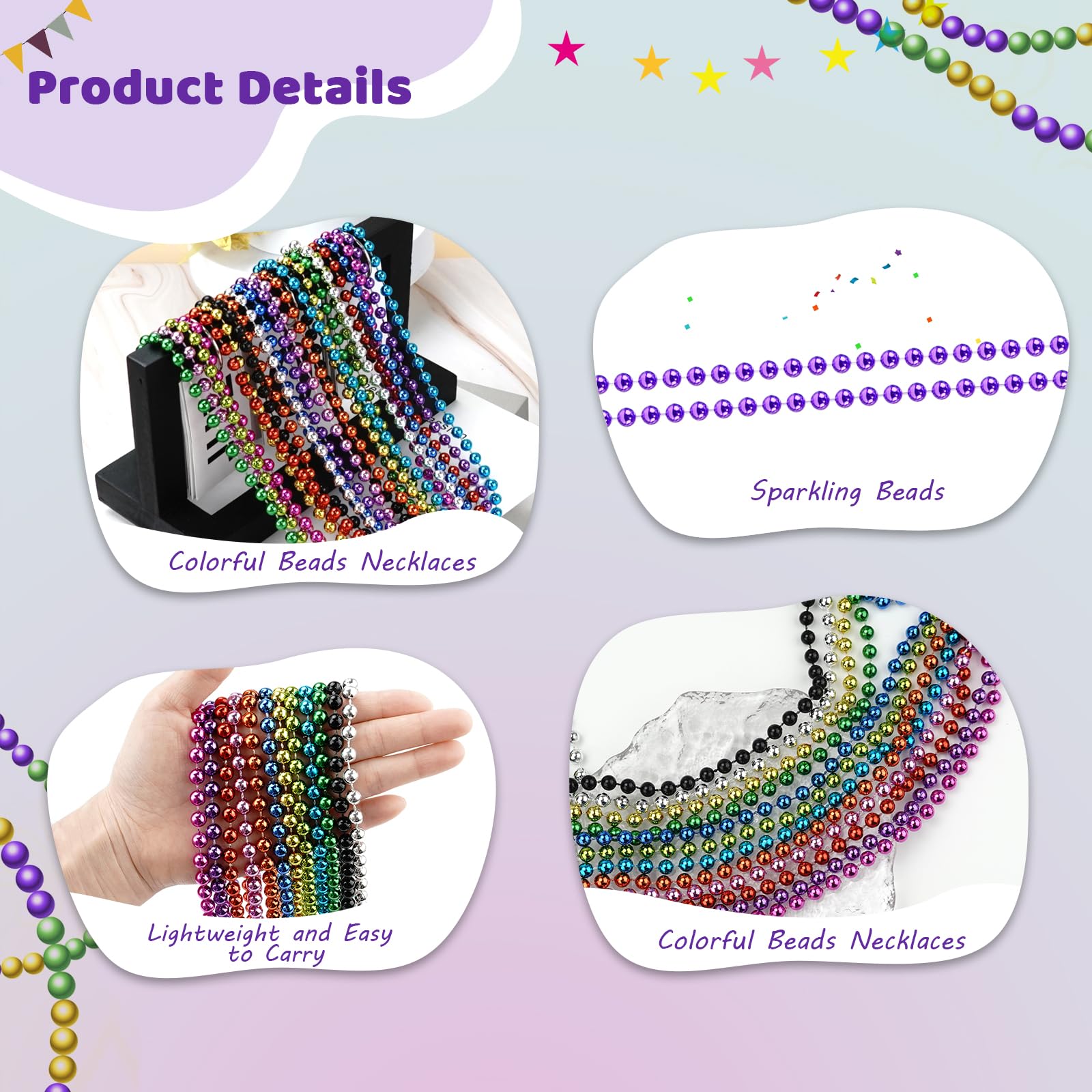 SHAOQINLIN purple bead necklace close-up shows durable plastic beads.