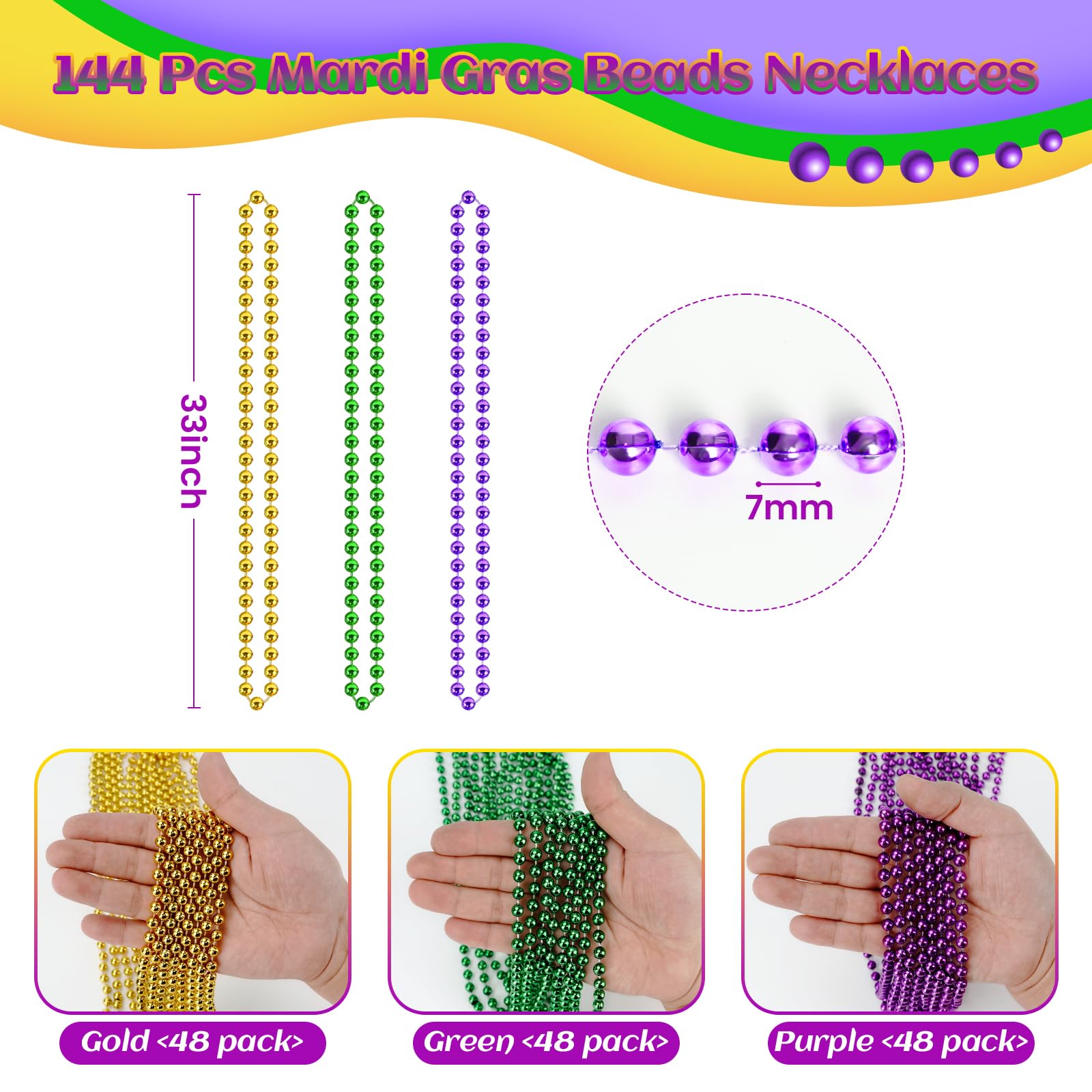 SHAOQINLIN purple Mardi Gras beads necklace close-up ideal for parades.