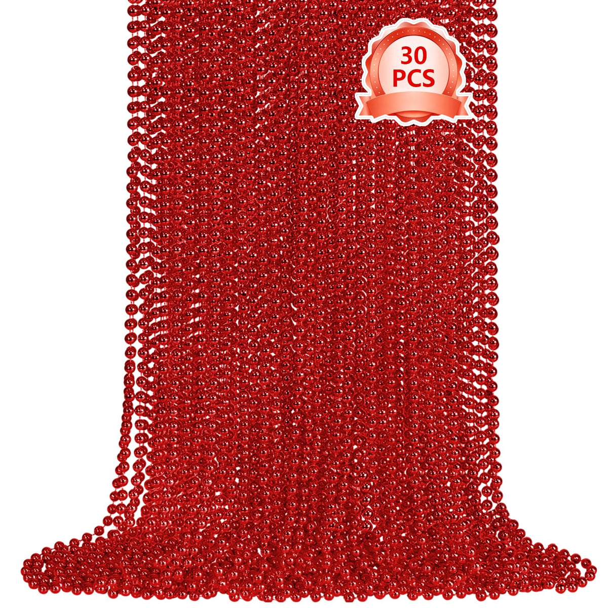 SHAOQINLIN red Mardi Gras beads necklace close-up, vibrant and lightweight for festive wear