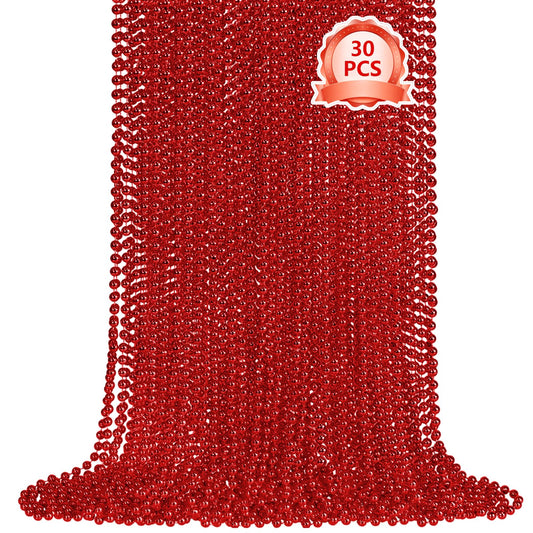 SHAOQINLIN red Mardi Gras beads necklace close-up, vibrant and lightweight for festive wear