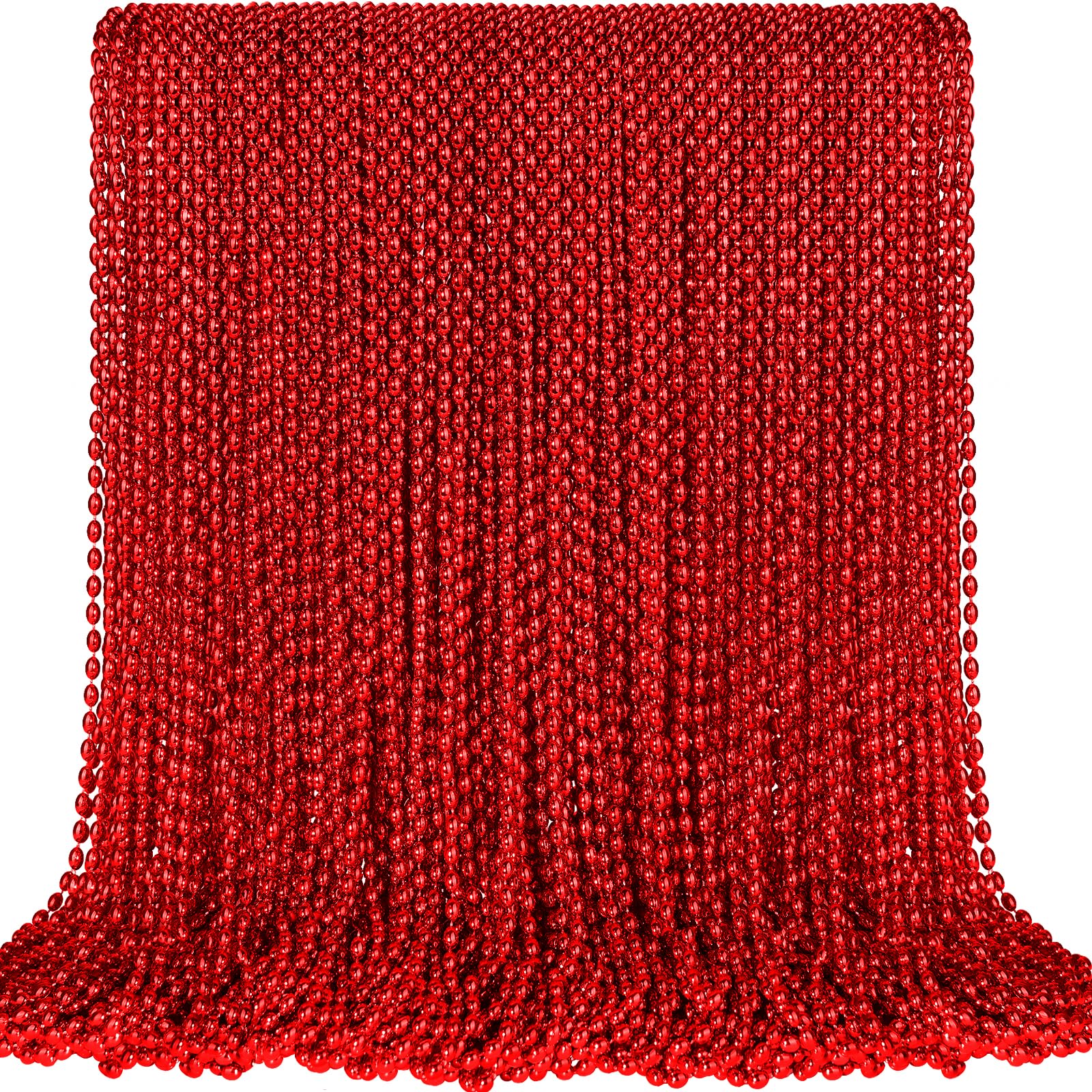 SHAOQINLIN red Mardi Gras beads oval necklace close-up for parade throws and party decor.