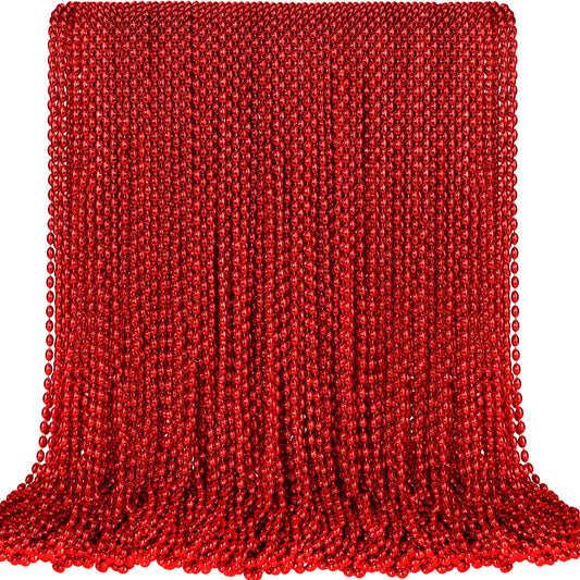 SHAOQINLIN red Mardi Gras beads oval necklace close-up for parade throws and party decor.