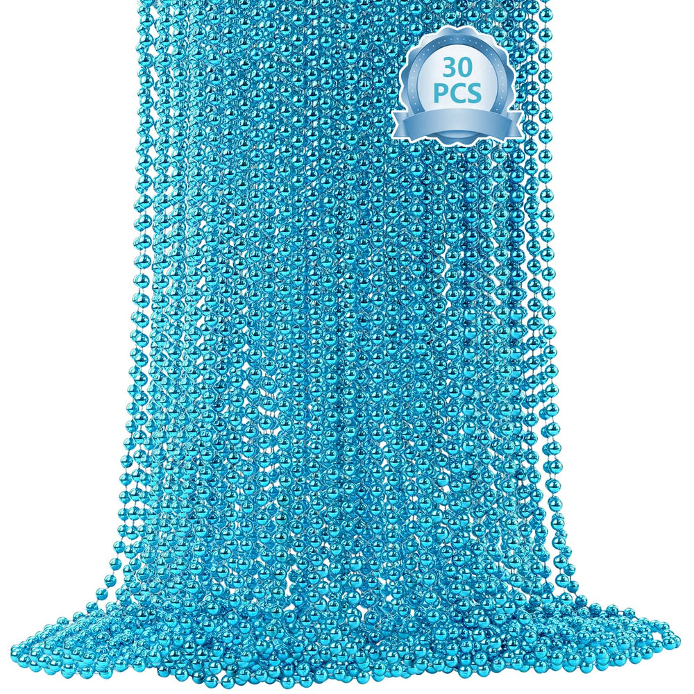 SHAOQINLIN Teal Bead Necklace close-up for Mardi Gras and festive decorations.