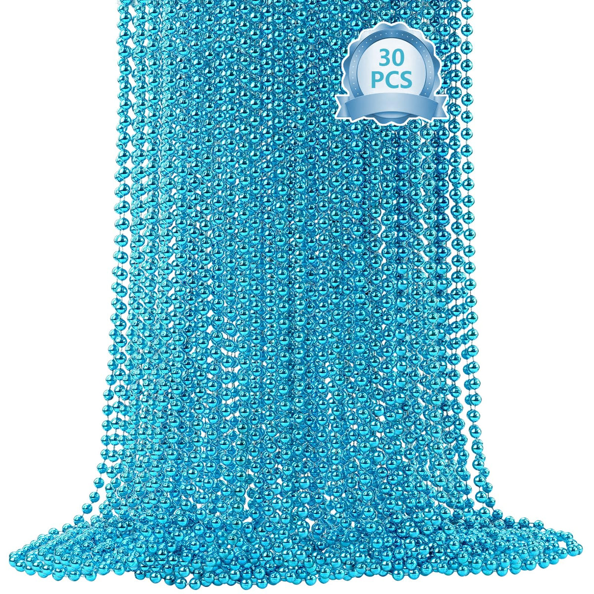SHAOQINLIN Teal Bead Necklace close-up for Mardi Gras and festive decorations.