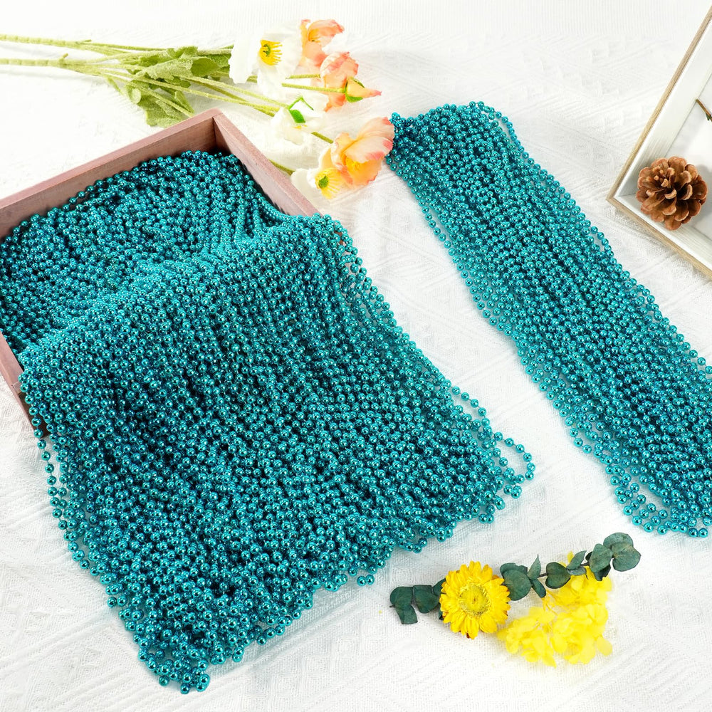 SHAOQINLIN Teal Bead Necklace worn with party outfit, lightweight and comfortable.