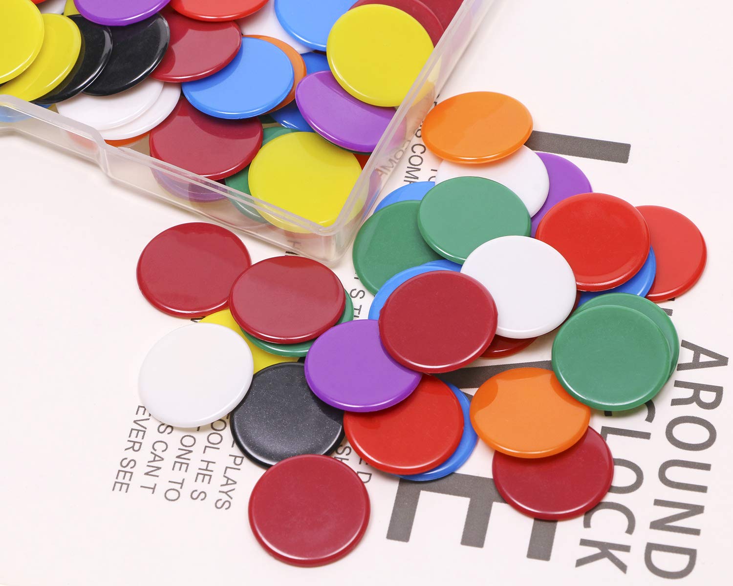 Shapenty colored counters help distinguish groups for counting, sorting, and probability activities.