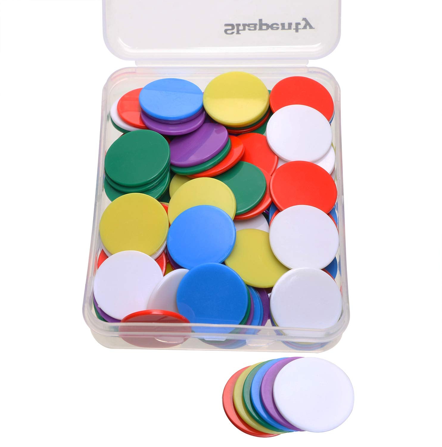 Shapenty colorful counting chips arranged by color to simplify sorting and grouping