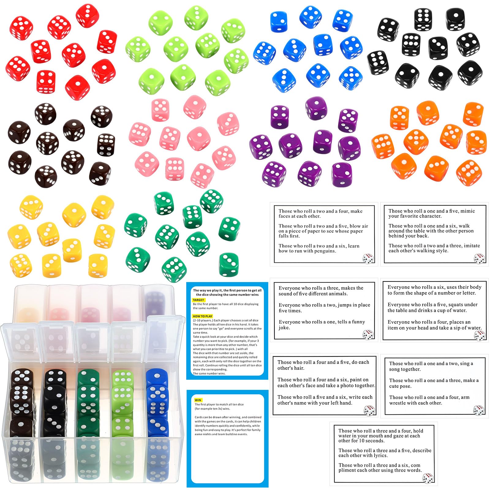 Shappy 10-set colorful dice with storage box for quick setup and tidy packing.