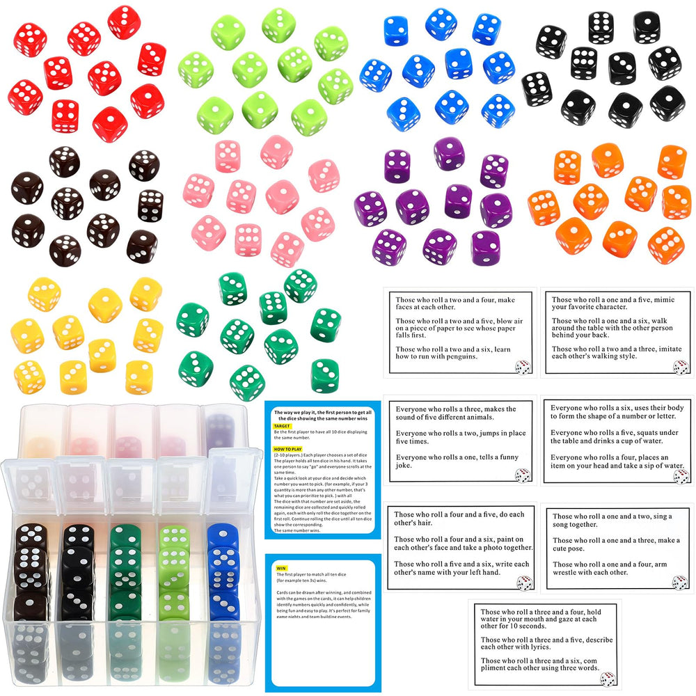 Shappy 10-set colorful dice with storage box for quick setup and tidy packing.