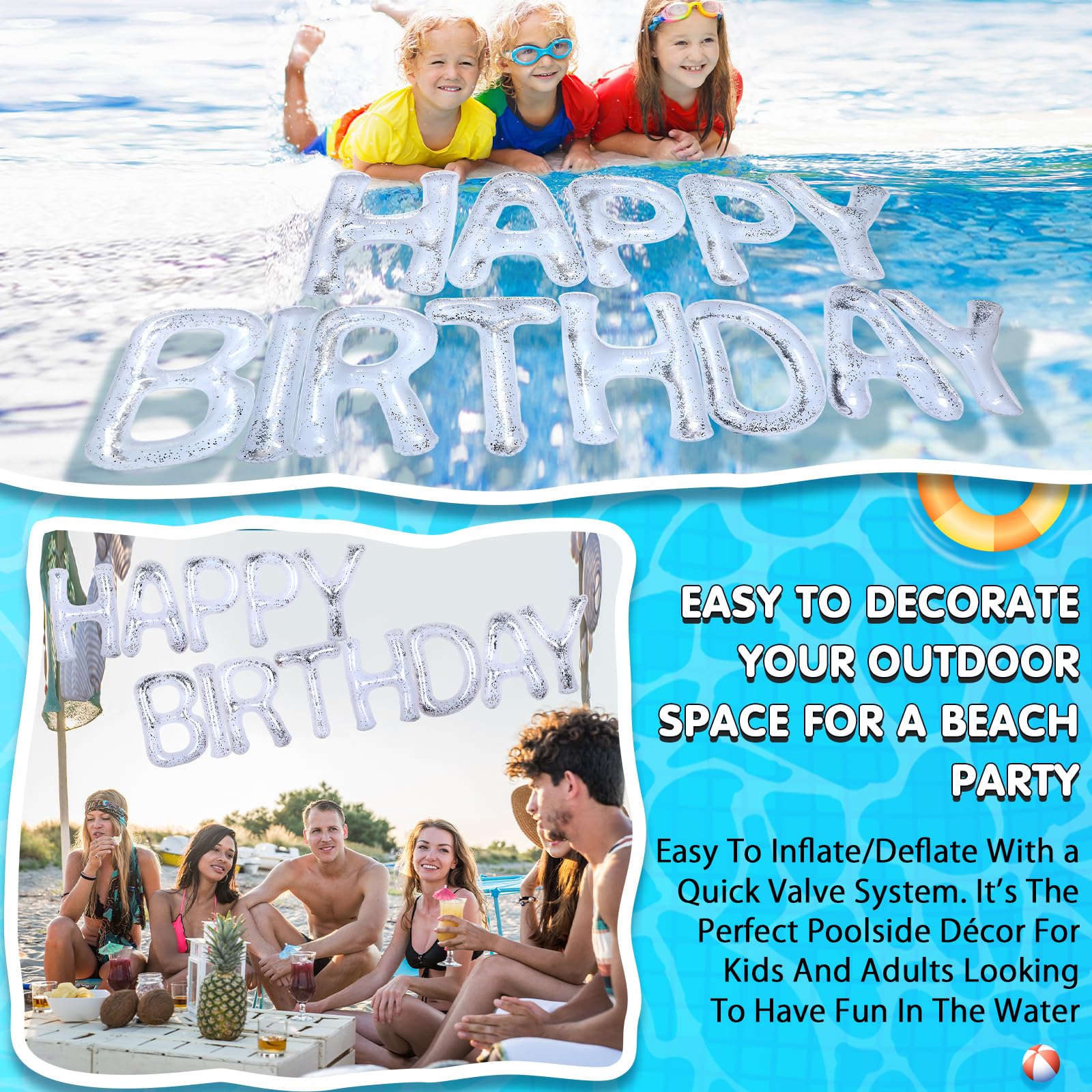 Shappy large 20-inch letters elevate pool party visuals.