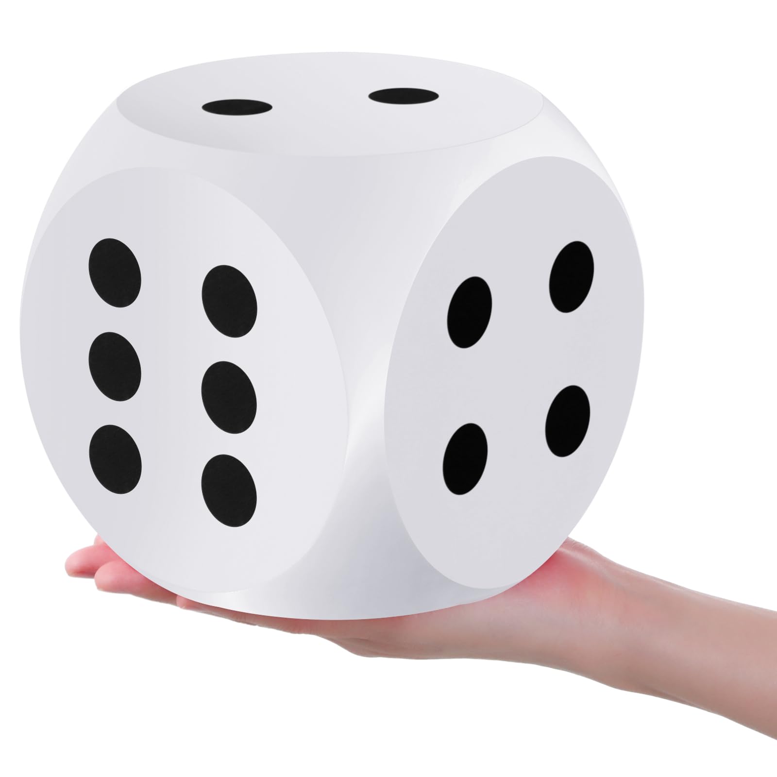 Shappy 6-inch foam dice, white front view, easy to roll for classroom and game nights.