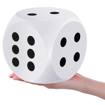 Shappy 6-inch foam dice, white front view, easy to roll for classroom and game nights.