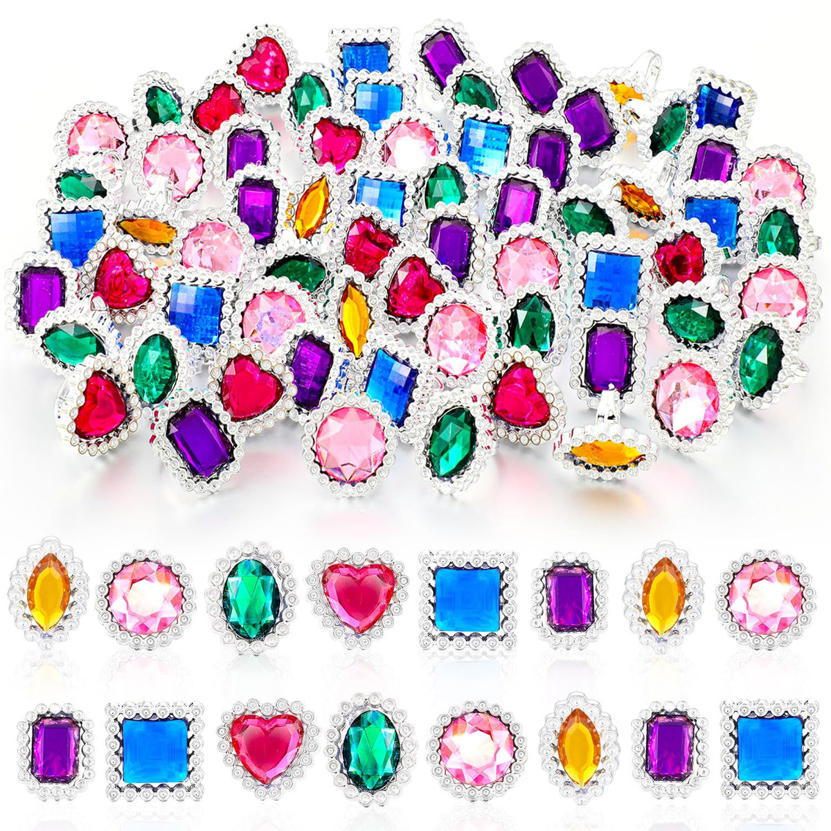 Shappy 72-pcs colorful rings heart close-up, ideal for dress-up play