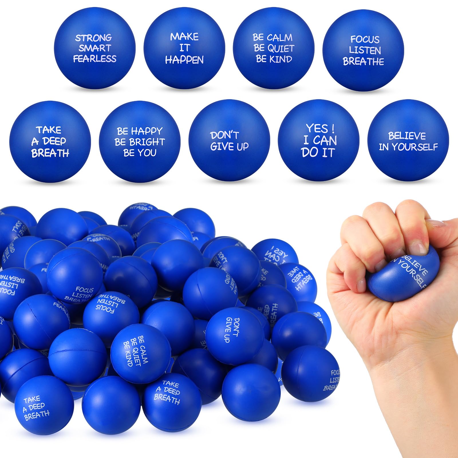 Shappy 72-piece inspirational stress balls in blue pack for daily motivation and stress relief.