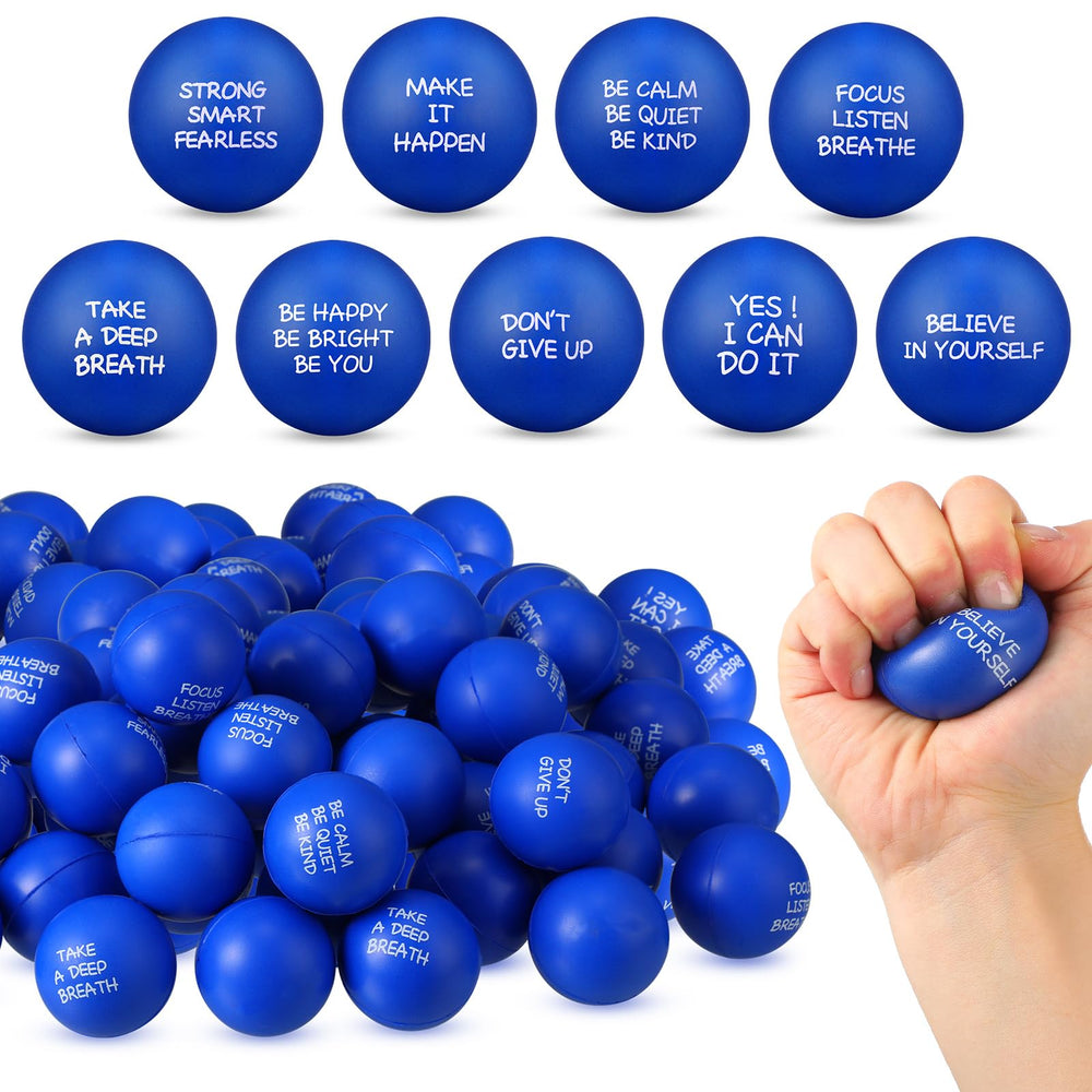 Shappy 72-piece inspirational stress balls in blue pack for daily motivation and stress relief.