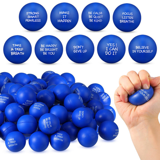 Shappy 72-piece inspirational stress balls in blue pack for daily motivation and stress relief.