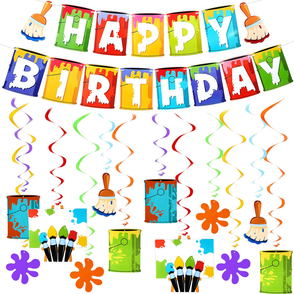 Shappy art painting banner adds colorful birthday decor and photo-ready backdrop