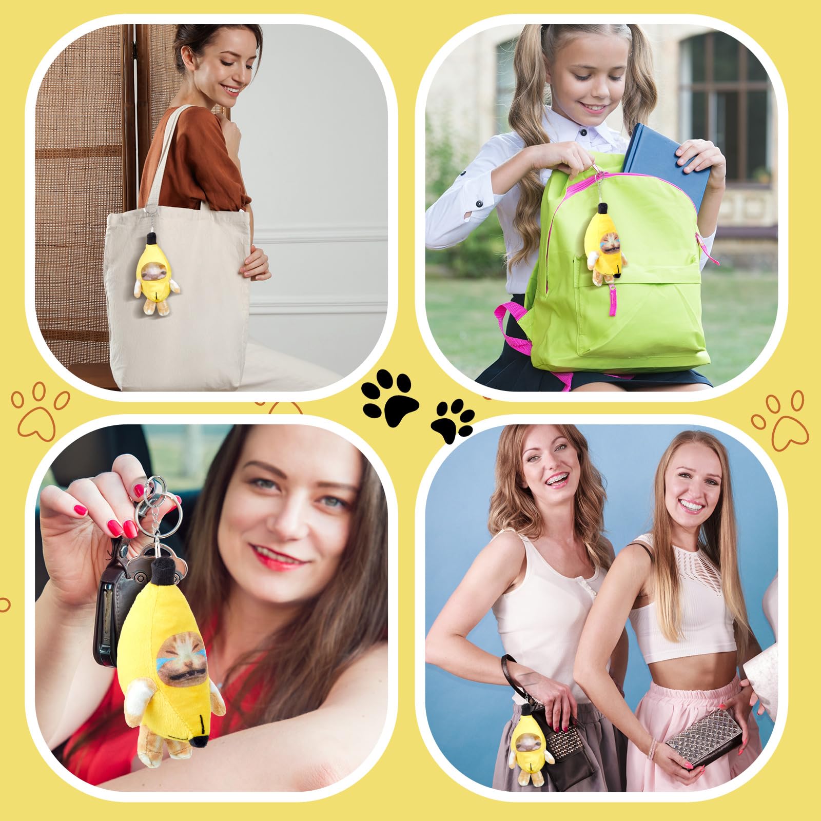 Shappy banana cat keychain hanging chain detail, easy attachment to bags and backpacks