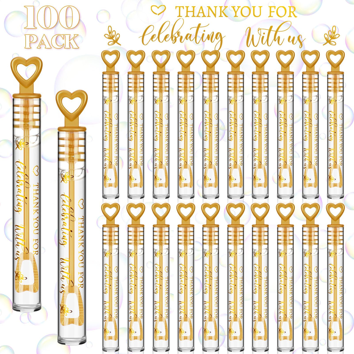 Shappy bubble wand with gold heart design in bulk packaging for celebrations.