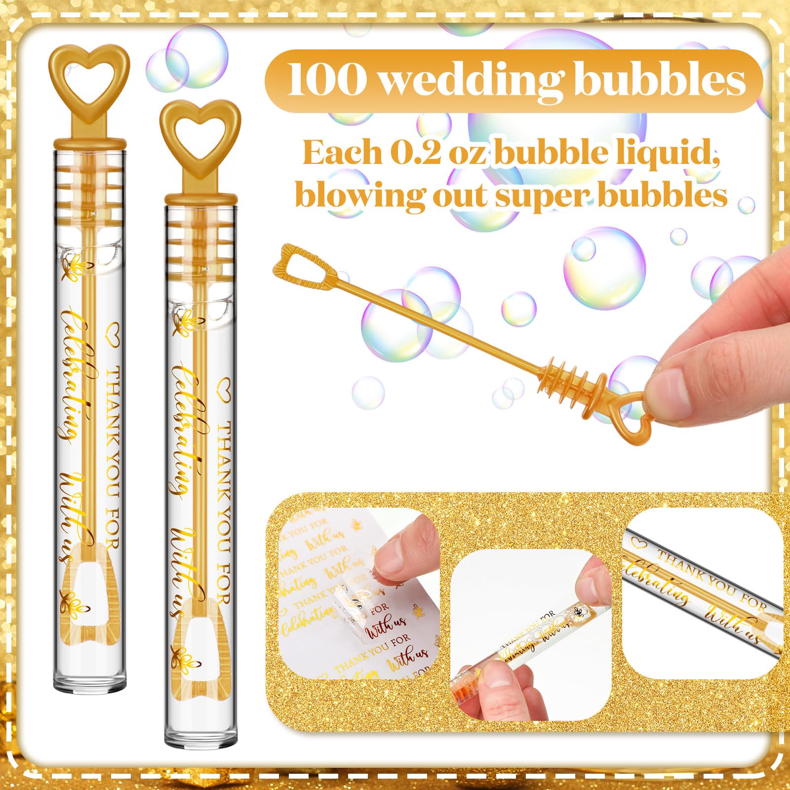Shappy bubble wand with stickers and heart detail adds festive flair.