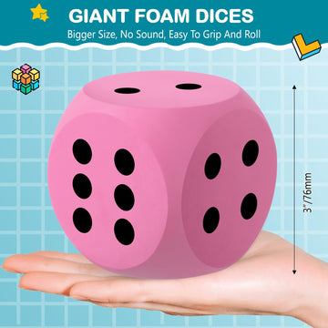 Shappy 3-inch pink foam dice top view suitable for classroom demonstrations.