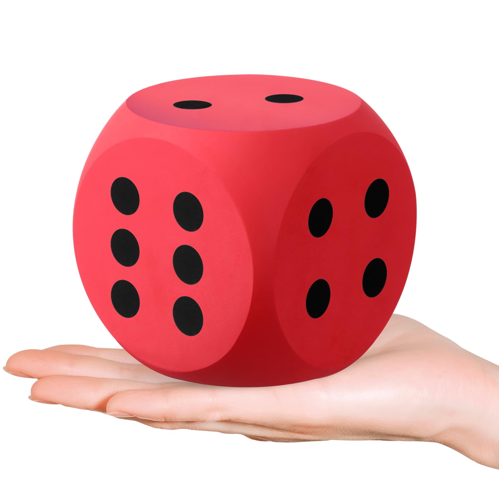 Shappy 3in red foam dice close-up for safe math practice