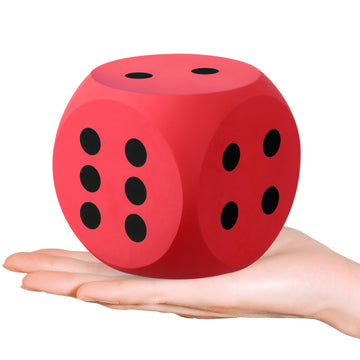 Shappy 3in red foam dice close-up for safe math practice