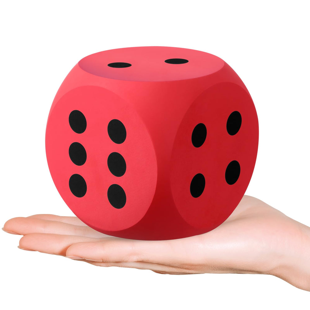 Shappy 3in red foam dice close-up for safe math practice