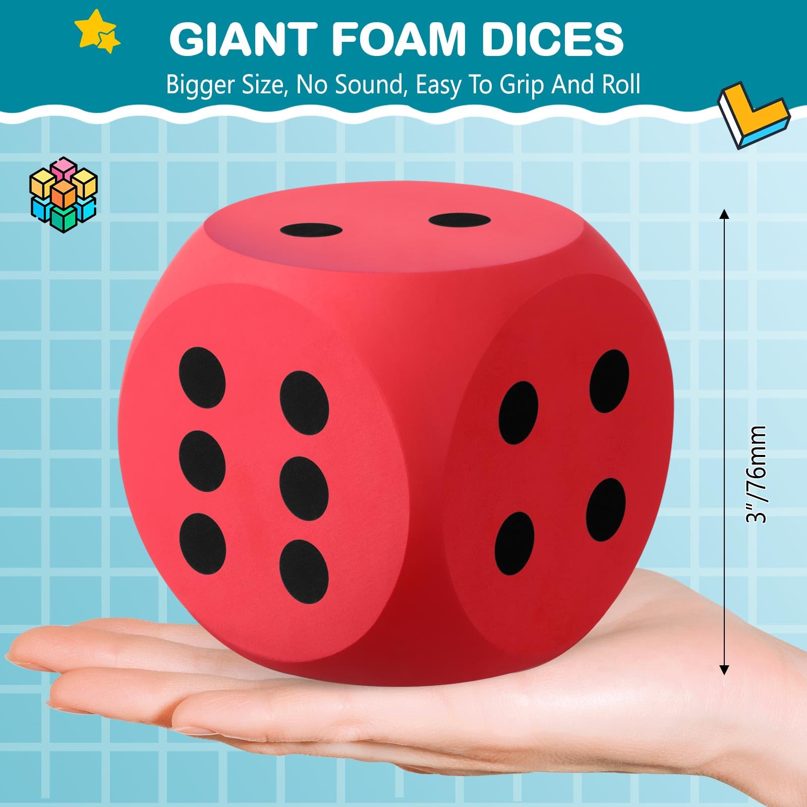 Shappy 3in red foam dice showing numbered face for classroom use