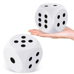 Shappy foam dice 3inch white, two pieces, lightweight and safe for learning games.