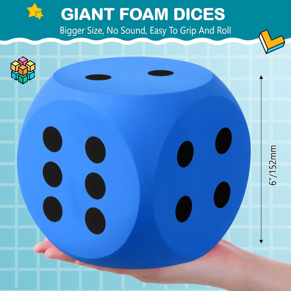Shappy foam dice, blue side view, sturdy and light for portable game nights.